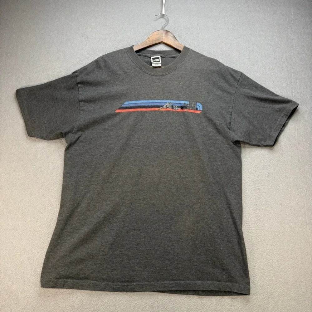 The North Face T-Shirt Graphic Mountain Retro Stripe Regular L Gray Short Sleeve